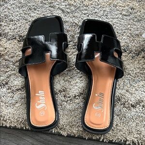 SHEIN Black Glossy Women's Sandals